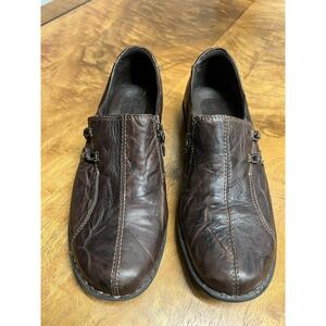 Clarks Bendables Women's Size 9.5 Crinkle‎ Brown Leather Slip On Loafers Shoes
